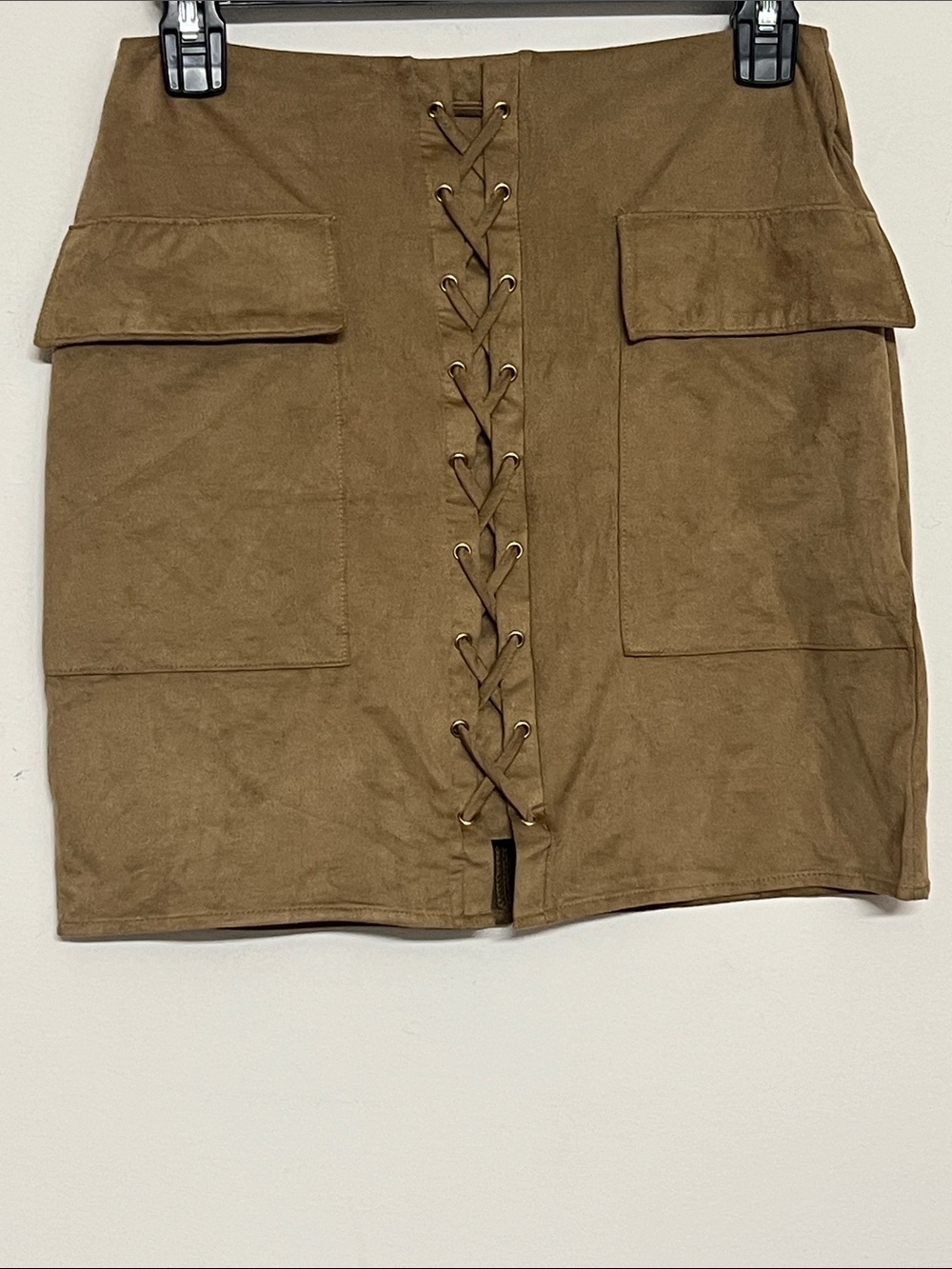 🌞 Guess Lace up zip up Super Soft & Comfy Suede feel beige mini skirt women S